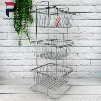 جا سیب زمینی و پیاز 3 طبقه مربع سوپری کروم 385 - Image 5