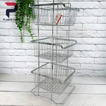 جا سیب زمینی و پیاز 3 طبقه مربع سوپری کروم 385 - Image 3