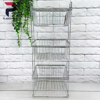 جا سیب زمینی و پیاز 3 طبقه مربع سوپری کروم 385