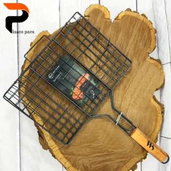 توری کباب مربع فلزی مشکی دسته چوبی WS-X22 - Image 2