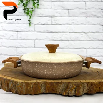 تابه 24 دودسته دسته چوبی گرانیتی نسکافه ای کرم هاناتک - Image 8