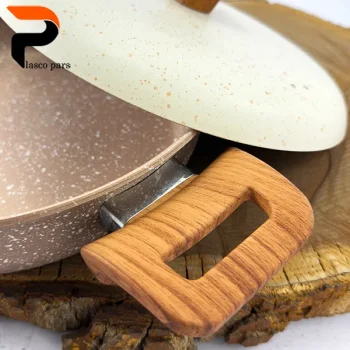 تابه 24 دودسته دسته چوبی گرانیتی نسکافه ای کرم هاناتک - Image 7