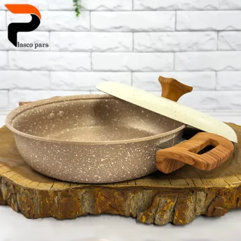 تابه 24 دودسته دسته چوبی گرانیتی نسکافه ای کرم هاناتک - Image 6