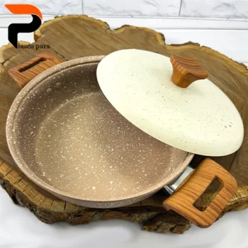 تابه 24 دودسته دسته چوبی گرانیتی نسکافه ای کرم هاناتک - Image 2