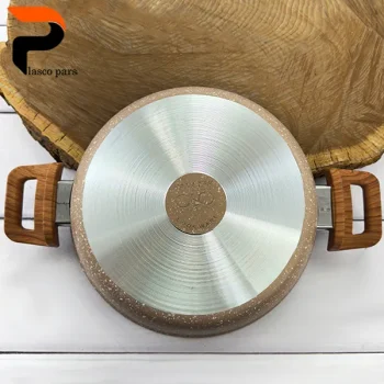 تابه 24 دودسته دسته چوبی گرانیتی نسکافه ای کرم هاناتک - Image 3