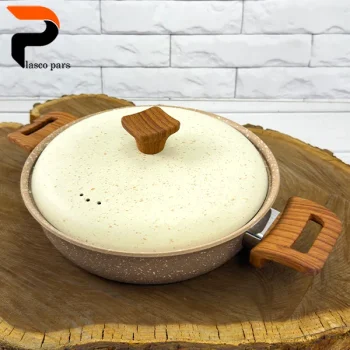 تابه 24 دودسته دسته چوبی گرانیتی نسکافه ای کرم هاناتک