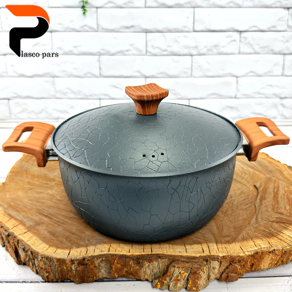 قابلمه 24 آنتیک دسته چوبی گرانیتی طوسی هاناتک