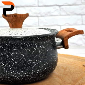 قابلمه 16 دسته چوبی گرانیتی مشکی سفید هاناتک - Image 5