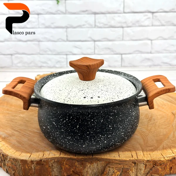 قابلمه 16 دسته چوبی گرانیتی مشکی سفید هاناتک