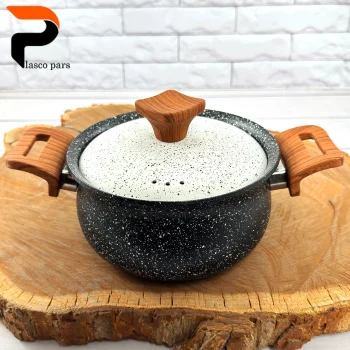 قابلمه 16 دسته چوبی گرانیتی مشکی سفید هاناتک - Image 3