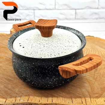 قابلمه 16 دسته چوبی گرانیتی مشکی سفید هاناتک - Image 9