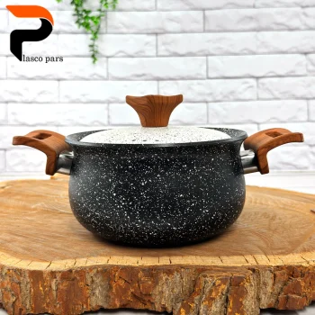 قابلمه 16 دسته چوبی گرانیتی مشکی سفید هاناتک - Image 7