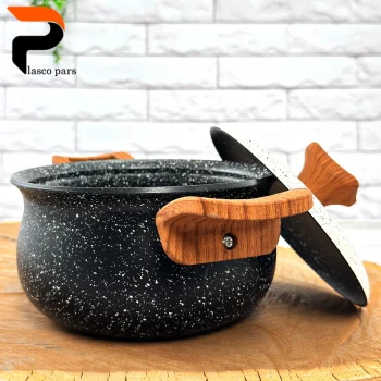 قابلمه 16 دسته چوبی گرانیتی مشکی سفید هاناتک - Image 6