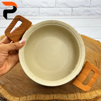 قابلمه 16 دسته چوبی گرانیتی کرمی هاناتک - Image 5