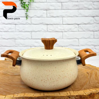 قابلمه 16 دسته چوبی گرانیتی کرمی هاناتک