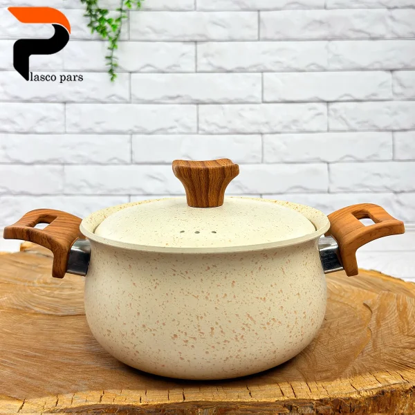 قابلمه 16 دسته چوبی گرانیتی کرمی هاناتک