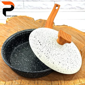 تابه 20 تکدسته دسته چوبی گرانیتی مشکی سفید هاناتک - Image 3