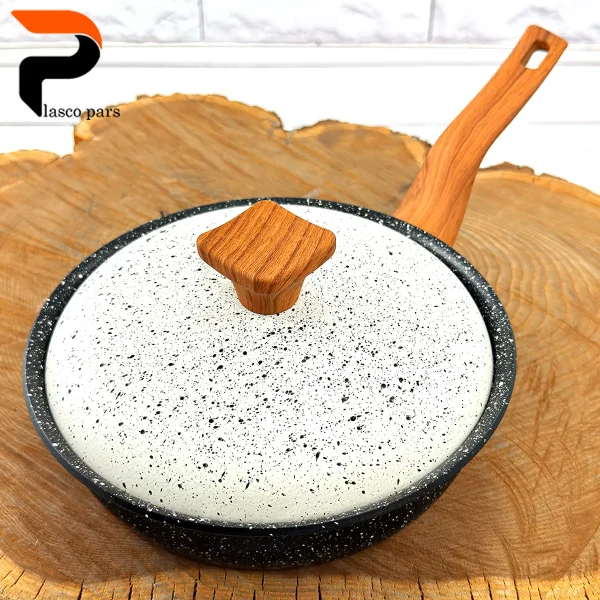 تابه 20 تکدسته دسته چوبی گرانیتی مشکی سفید هاناتک