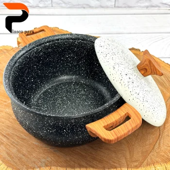 قابلمه 20 دسته چوبی گرانیتی مشکی سفید هاناتک - Image 4