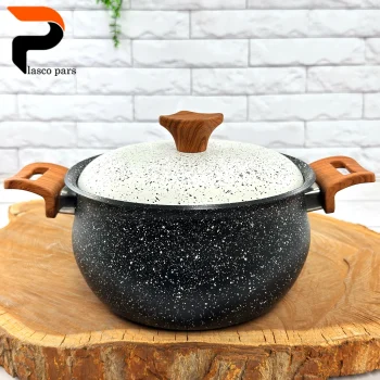 قابلمه 20 دسته چوبی گرانیتی مشکی سفید هاناتک