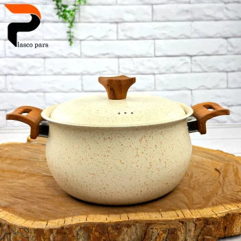 قابلمه 20 دسته چوبی گرانیتی کرمی هاناتک