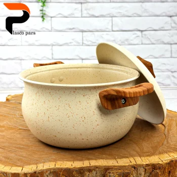 قابلمه 20 دسته چوبی گرانیتی کرمی هاناتک - Image 3