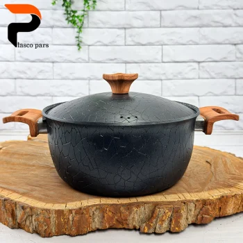 قابلمه 24 آنتیک دسته چوبی گرانیتی مشکی هاناتک - Image 3