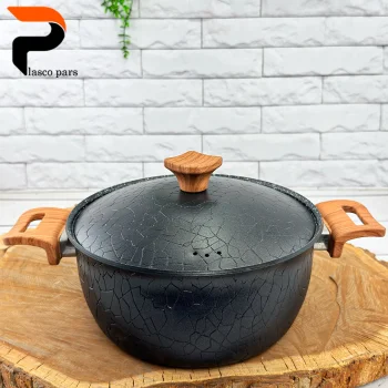 قابلمه 24 آنتیک دسته چوبی گرانیتی مشکی هاناتک