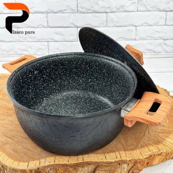 قابلمه 24 آنتیک دسته چوبی گرانیتی مشکی هاناتک - Image 5