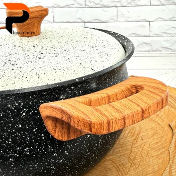 قابلمه 24 دسته چوبی گرانیتی مشکی سفید هاناتک - Image 4