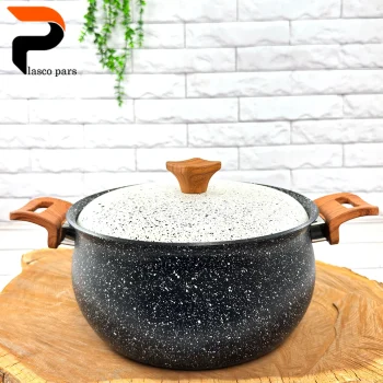 قابلمه 24 دسته چوبی گرانیتی مشکی سفید هاناتک - Image 7