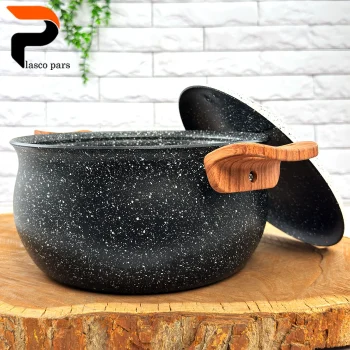 قابلمه 24 دسته چوبی گرانیتی مشکی سفید هاناتک - Image 3