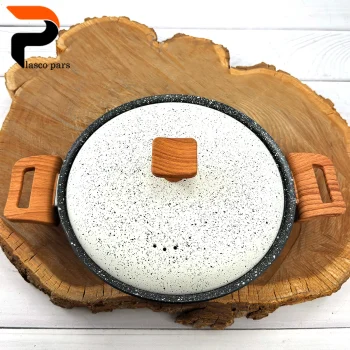 تابه 24 دودسته دسته چوبی گرانیتی مشکی سفید هاناتک - Image 7