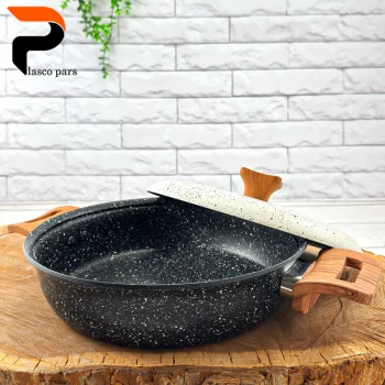 تابه 24 دودسته دسته چوبی گرانیتی مشکی سفید هاناتک - Image 2