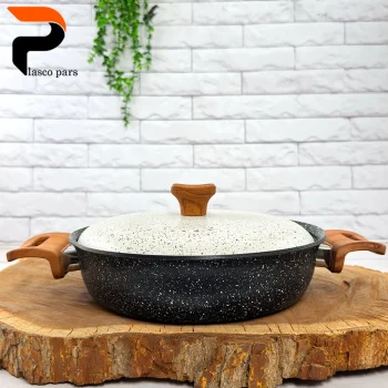 تابه 24 دودسته دسته چوبی گرانیتی مشکی سفید هاناتک - Image 5