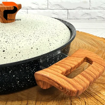 تابه 24 دودسته دسته چوبی گرانیتی مشکی سفید هاناتک - Image 6