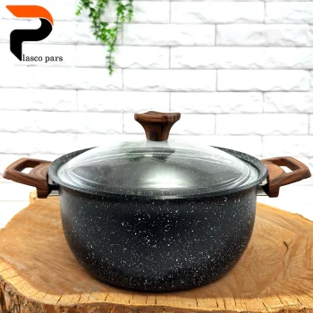 قابلمه 24 ونیز دسته چوبی درب پیرکس مشکی هاناتک