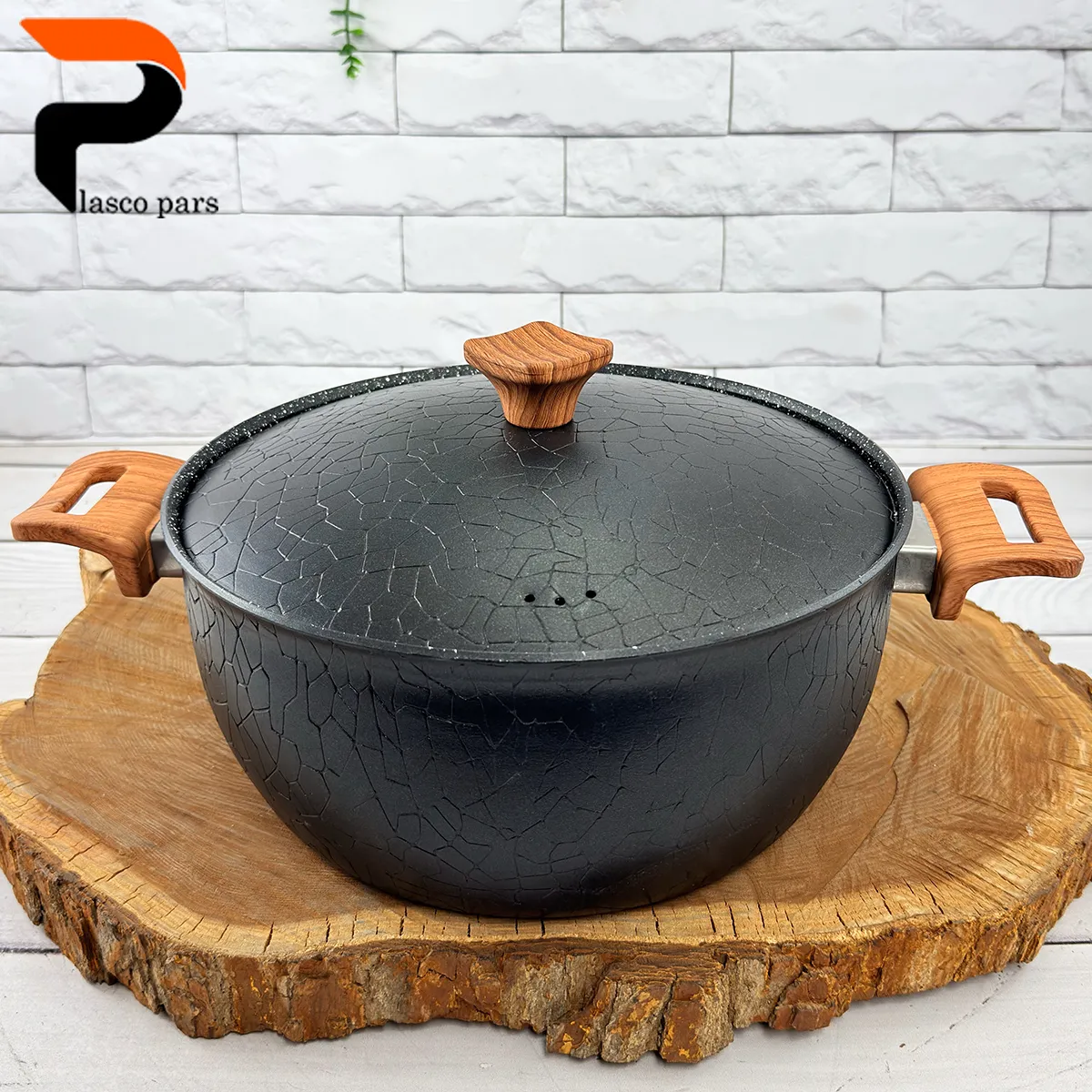 قابلمه 28 آنتیک دسته چوبی گرانیتی مشکی هاناتک