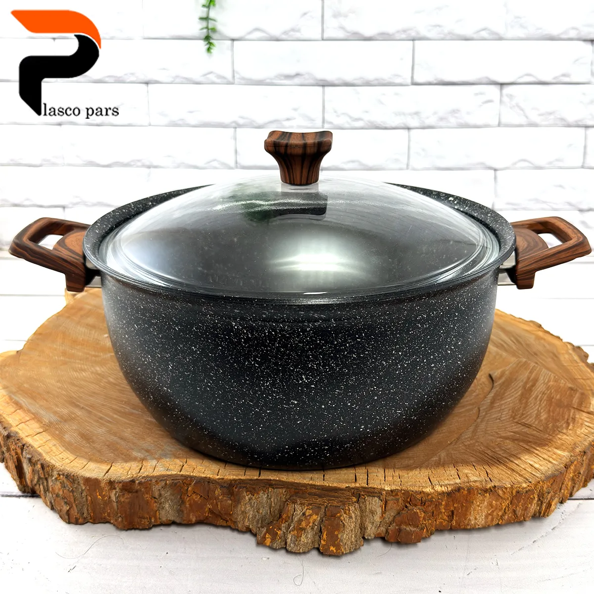 قابلمه 28 ونیز دسته چوبی درب پیرکس مشکی هاناتک