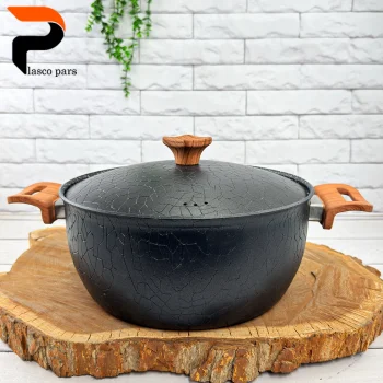 قابلمه 28 آنتیک دسته چوبی گرانیتی مشکی هاناتک - Image 2