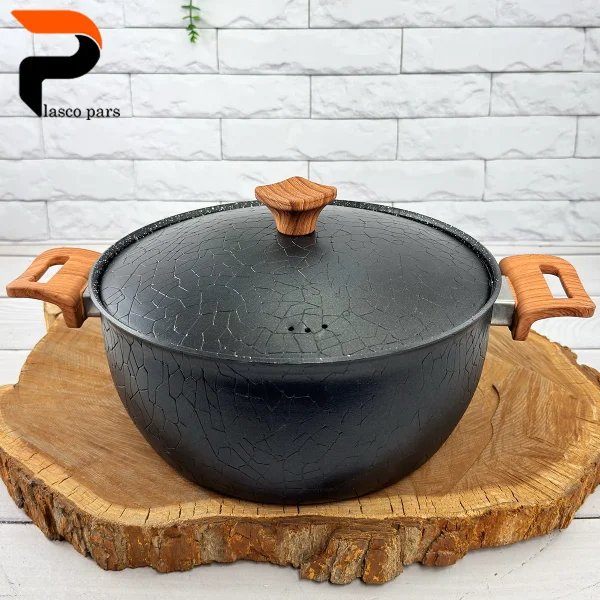 قابلمه 28 آنتیک دسته چوبی گرانیتی مشکی هاناتک