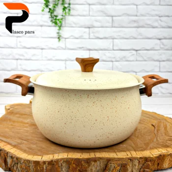 قابلمه 24 دسته چوبی گرانیتی کرمی هاناتک