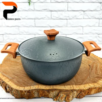 قابلمه 24 آنتیک دسته چوبی گرانیتی طوسی هاناتک