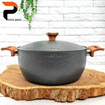 قابلمه 28 آنتیک دسته چوبی گرانیتی طوسی هاناتک