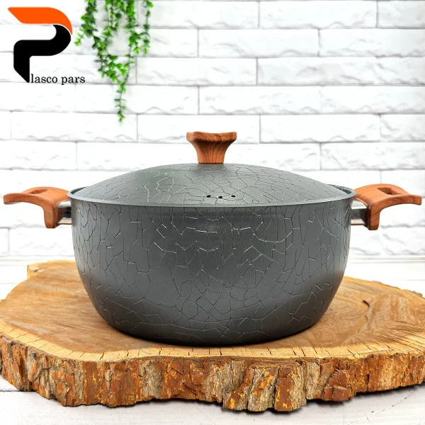 قابلمه 28 آنتیک دسته چوبی گرانیتی طوسی هاناتک