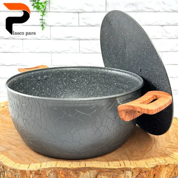 قابلمه 28 آنتیک دسته چوبی گرانیتی طوسی هاناتک - Image 3