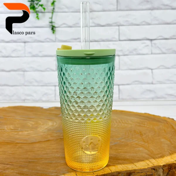 لیوان اسموتی شیشه ای بلند هفت رنگ