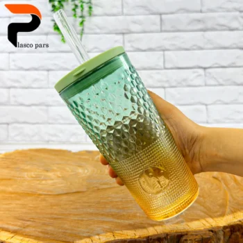 لیوان اسموتی شیشه ای بلند هفت رنگ - Image 8