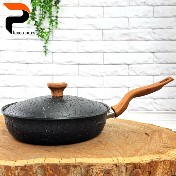 تابه 24 تکدسته آنتیک دسته چوبی گرانیتی مشکی هاناتک