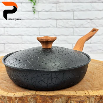 تابه 24 تکدسته آنتیک دسته چوبی گرانیتی مشکی هاناتک - Image 5